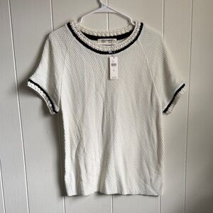 Aldo Martins for Anthropologie crochet sweater top with black trim Sz XL